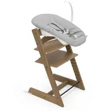 Stokke Hochstuhl Tripp Trapp® Kinderhochstuhl mit Newborn Set, Höhen- und tiefenverstellbare Sitz- und Fußplatten braun