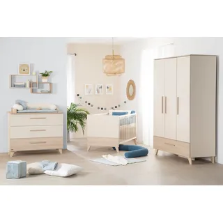 roba® Babyzimmer-Komplettset Sidney - modernes Kinderzimmer in Cashmere & Eiche, (Komplett-Set, 3-tlg., Babybett 70 x 140 cm, Wickelkommode, Kleiderschrank), Griffe & Füße aus Massivholz - Mit hochwertigen Fräsungen im Holz beige
