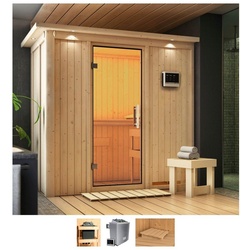 Karibu Sauna Vada, BxTxH: 210 x 132 x 202 cm, 68 mm, (Set) 9 KW-Ofen mit externer Steuerung beige