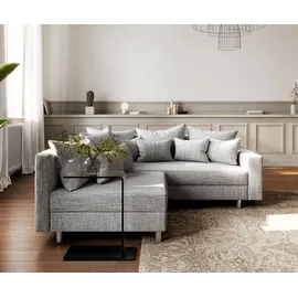 DeLife Ecksofa Clovis Hellgrau Strukturstoff Armlehne Ottomane Rechts - Grau/Hellgrau