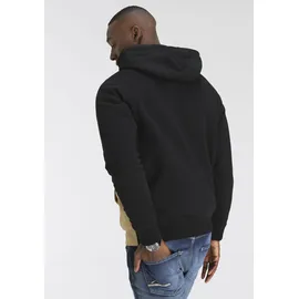 delmao Kapuzensweatshirt Langarm, lockere Passform, Colourblocking-Optik, mit Kapuze Gr. M (48/50), schwarz-sand, , 47761127-M