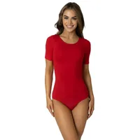 Alkato Body Damen Kurzarm aus Baumwolle – Bequemer Damen Body mit Rundhalsausschnitt und Druckknopfverschluss, Farbe: Rot, XS (Short 158-164 cm) - XS (Short 158-164 cm)