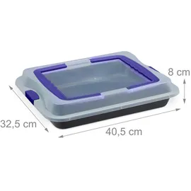 Relaxdays Backblech mit Deckel, 3 in 1 Kuchen Transportbox, BT 40,5 x 32,5 cm, Backform, Transporthaube, schwarz/blau