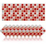 Cendray 20 Stück Fliesenaufkleber öldichte wasserdichte PVC Selbstklebende Dekoration Mosaik-Stil Küche Badezimmer Fliesenaufkleber (10x10cm,Rot)