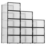 Kunststoff Aufbewahrungsboxen - Schuhboxen 12er Set - Stapelbar - Mit Deckel - Für Sneaker, Spielzeug, Schrank und Bettkasten - Schwarz