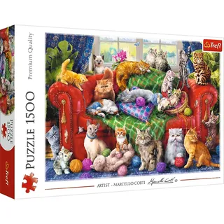 Trefl - Kätzchen auf dem Sofa - 1500 Teile - Katzen, Modernes DIY-Puzzle, Kreative Unterhaltung, Spaß, Klassische Puzzles mit Tieren, für Erwachsene und Kinder ab 12 Jahren
