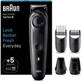 Braun Barttrimmer, Trimmer/Haarschneider Herren, Haarschneidemaschine mit ultrascharfer Klinge, 40 Längeneinstellungen, Tasche, 100 Min. kabellose Laufzeit, BT5430
