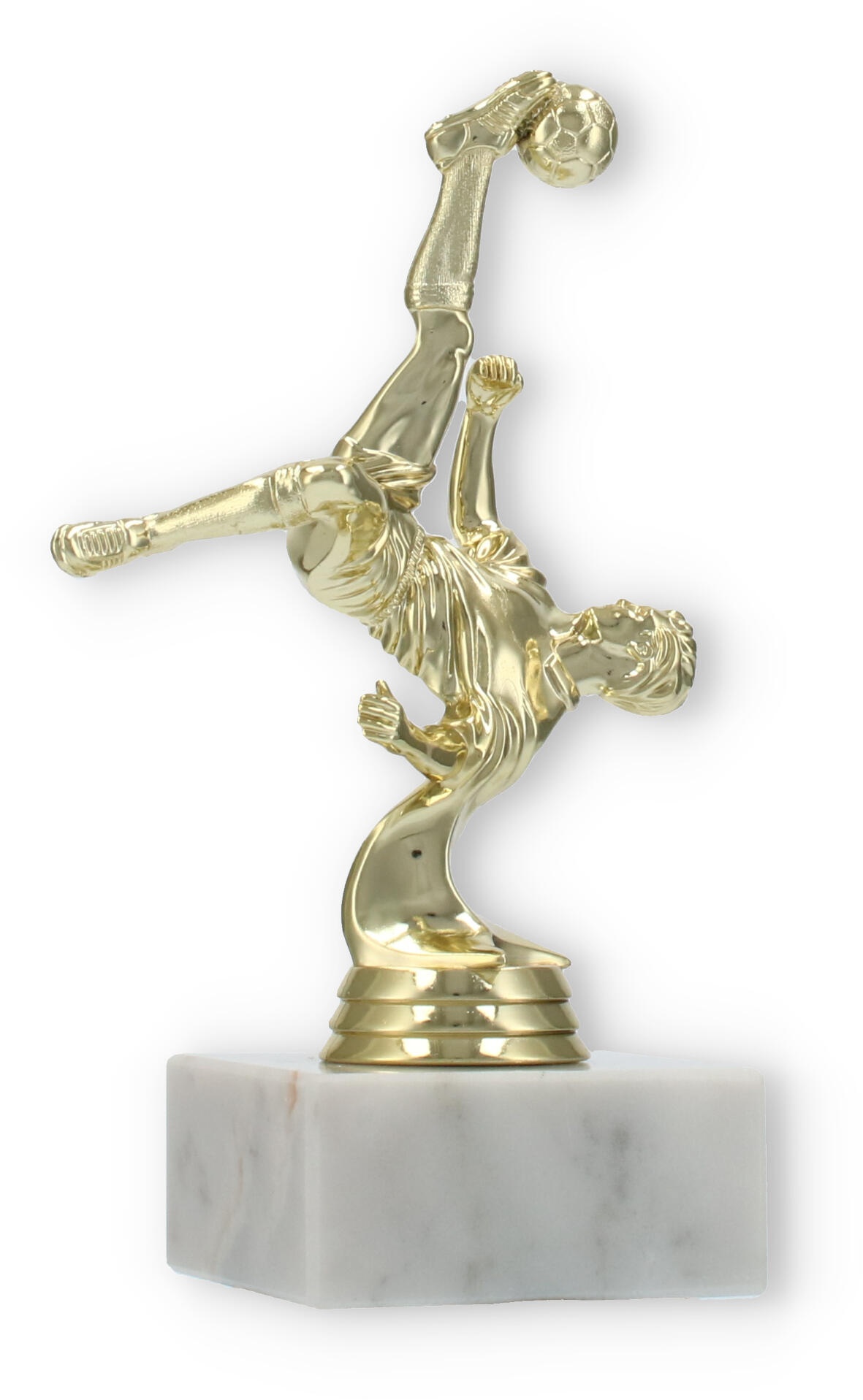 Pokal Kunststofffigur Fallrückzieher gold auf weißem Marmorsockel 16,6cm
