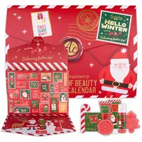Accentra – Pflege Adventskalender 2025 für Jungen & Mädchen mit 24 Pflegeprodukten – Adventskalender Beauty mit Bodylotion, Badebomben, Duschgel, Shampoo, Lip Balm, Handcreme – Weihnachtskalender Rot