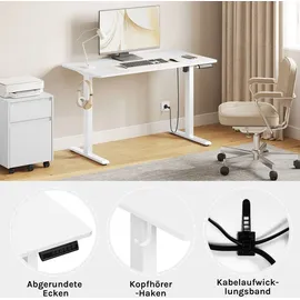 Woltu Höhenverstellbarer Schreibtisch, Computertisch mit USB-Ladeanschluss, Weiß 120x60 cm - Weiß