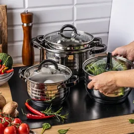 Klausberg Topf-Set 8-tlg. 2 x Stahltopf + 2 x Fleischtopf + 2 x Kochtopf + 2 x Dämpfeinsatz