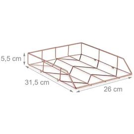 Relaxdays Briefablage, 2er Set, Metall, Dokumentenablage, HBT: 5,5 x 26 x 31,5 cm, Büro Schreibtischablage, roségold