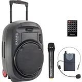 Ibiza PORT12UHF-MKII - IBIZA - Tragbarer Lautsprecher 12"/700W MAX mit 2 Mikrofonen (UHF), Fernbedienung und Schutzhülle - Bluetooth, USB, SD - 5-7 Std. Wiedergabezeit.