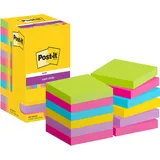 Post-it Super Sticky Notes, Farbig, Vorteilspackung mit 12 Blöcken, 90 Blatt pro Block, 76 x 76 mm - Extra-stark klebende Notizzettel
