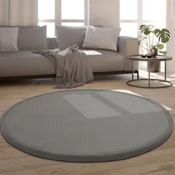 Teppich PACO HOME "Tatami 475", grau, H:24mm Ø:80cm, Polyester, Teppiche, Kurzflor, Uni Farben, mit Memory Foam, waschbar