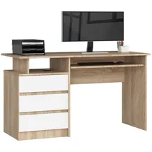 Akord Clp In Der Farbe Sonoma-eiche mit 3 Schubladen, Rechteckig,Rechteckig, 135x77x60 cm, Arbeitszimmer, Schreibtische, Computertische