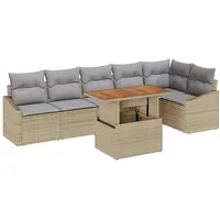 VidaXL 7-teiliges Garten Esszimmer Set mit Kissen Beige Poly