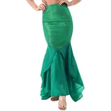 TiaoBug Damen Meerjungfrau Rock Pailletten Röcke Bodenlang Maxirock Kostüm Meerjungfrauenschwanz zum Karneval Fasching Motto Party Outfits Grün L