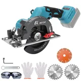 Akku Handkreissäge Kompatibel mit Makita 18V, Bürstenlose Mini Handkreissäge mit 3pcs 140/135mm Sägeblättern, 0-8500 RPM, Ideal für Schneiden Holz, Metall, Fliesen & Plastik (Ohne Akku)