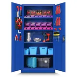 JAN NOWAK Werkzeugschrank TC01A Werkstattschrank Garagenschrank Universalschrank Lagerschrank Pulverbeschichtet Flügeltüren Stahlblech 185 cm x 92 cm x 50 cm (blau)