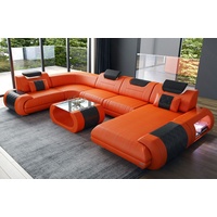 Sofa Dreams Wohnlandschaft Rimini, U Form Ledersofa mit LED, wahlweise mit Bettfunktion als Schlafsofa, Designersofa orange