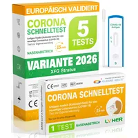 Lyher – NEUE Variante 5 x 1er Corona Schnelltest für Zuhause COVID 19 Antigen Rapid Test Swab Selbsttest. Geprüft für neuen 2026-Varianten. Sensibilität 100% bei hoher Viruslast