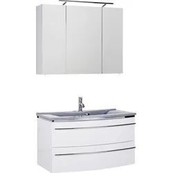 Badmöbel-Set MARLIN "3040", weiß (weiß glanz, weiß glanz), B:90cm, Kastenmöbel-Sets, Breite 90 cm