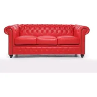 Chesterfield Sofa Brighton - The Brand | 3 Sitzer | 100% Leder, handgefertigt, Original Breite 200 cm (Rot)