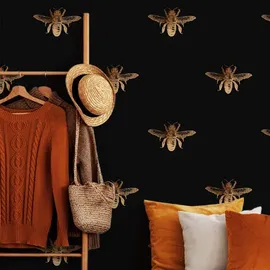 wall-art K&L Wall Art Vliestapete »Vintage Vliestapete«, Biene Retro Schwarz Gold, mehrfarbig, matt - bunt
