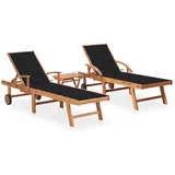 vidaXL Sonnenliegen 2 Stk. mit Tisch und Auflagen Massivholz Teak