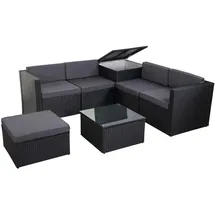MCW Poly-Rattan-Garnitur MCW-D21, Balkon-/Garten-/Lounge-Set Sofa Sitzgruppe, Box Staufach anthrazit, Kissen dunkelgrau