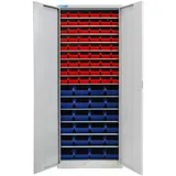 PROREGAL Flügeltürenschrank Owl mit 14 Fachböden 78 Sichtlagerkästen HxBxT 195 x 71 x 30 cm Lichtgrau