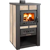 ProTermo Alpina Ceramic Beige Kaminofen mit Schamottstein - 8 kW Heizleistung - 50 x 48 x 82 cm Holzofen mit Sichtfenster, Bauart 1