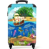NoBoringSuitcases.com© Kinderkoffer Piratenschiff im Meer voller Tiere und Pflanzen 55x35x20cm, 4 Rollen, Handgepäck Koffer, Hartschalenkoffer Kinder, Reisekoffer Jungen bunt 35 cm x 55 cm x 20 cm