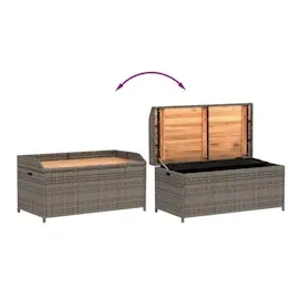 vidaXL Bank mit Stauraum Grau 100x50x52 cm Poly Rattan Akazienholz