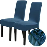 Chickwin Stuhlhussen 2er Set, Samt Dehnbarer Stuhlbezug, Waschbarer Hohen Zurück Stuhlhussen Slipcover Für Esszimmer, Hotel, Küche, Bankett, Partys,Abnehmbaren Stuhl Schutz -Königsblau