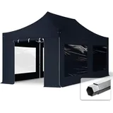 TOOLPORT Faltzelt Professional 3x6 m Faltpavillon mit Seitenteilen (Panoramafenster) ALU Pavillon Partyzelt schwer entflammbar schwarz
