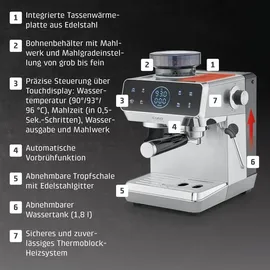 CASO Design 1826 Espresso Gourmet & Grind Siebträgermaschine