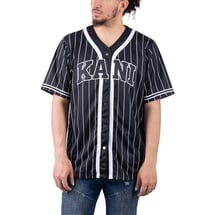 Karl Kani Serif Pinstripe Baseball Shirt in Schwarz, M