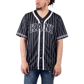 Karl Kani Serif Pinstripe Baseball Shirt in Schwarz, M