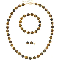 FIRETTI Multipack Schmuck Geschenk Ohrstecker Armkette Halskette Kügelchen braun / Gold