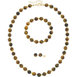 FIRETTI Multipack Schmuck Geschenk Ohrstecker Armkette Halskette Kügelchen braun / Gold