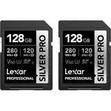 Lexar Silver PRO SD Karte 2x128GB, UHS-II SD Speicherkarte, V60, U3, C10, bis zu 280MB/s Lesen, 120MB/s Schreiben, SDXC-Karte für DSLR/Kamera/Fotografen/Videofilmer/Enthusiasten (LSDSIPR128G-B2NAA)