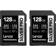 Lexar Silver PRO SD Karte 2x128GB, UHS-II SD Speicherkarte, V60, U3, C10, bis zu 280MB/s Lesen, 120MB/s Schreiben, SDXC-Karte für DSLR/Kamera/Fotografen/Videofilmer/Enthusiasten (LSDSIPR128G-B2NAA)