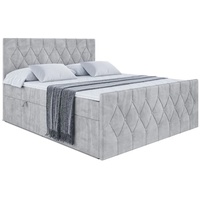 ALTDECOR Boxspringbett mit Matratze(20 cm hoch) und Topper(4 cm hoch), Polsterbett mit Kopfteil und Bettkasten - VELANTO - 140x200 - H3/Hellgrau Samt