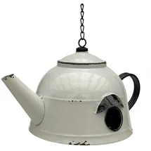 DanDiBo Ambiente Vogelhaus zum Aufhängen Metall Deko Teekessel wetterfest 521862 Nistkasten Teekanne Futterstation für Vögel Shabby mit Kette Metallkanne Kanne Balkon