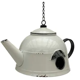 DanDiBo Ambiente Vogelhaus zum Aufhängen Metall Deko Teekessel wetterfest 521862 Nistkasten Teekanne Futterstation für Vögel Shabby mit Kette Metallkanne Kanne Balkon