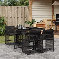 IKAYAA Gartenmöbel Set 4 stühle mit Tisch Rattan Sitzgruppe Garten Essgruppe 4 Personen Gartengarnitur Sitzgruppe Outdoor Sitzgarnitur Terassenmöbel außen-Schwarz-5-tlg-Typ 4