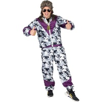 Foxxeo 80er Jahre Kostüm für Erwachsene Premium 80s Trainingsanzug Assianzug Assi - Herren Größe S-XXXXL - Fasching Karneval Anzug, Farbe Camouflage grau, Größe: L