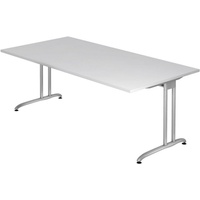 Schreibtisch grau rechteckig, C-Fuß-Gestell silber 200,0 x 100,0 cm